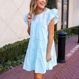 J Marie Embroidered Dress - turquoise and white